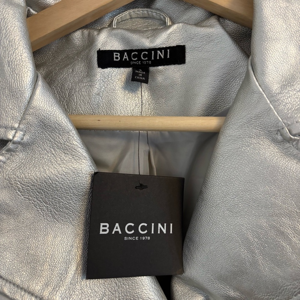 Baccini Women's Metallic Silver Leather Jacket - Picture 4 of 10